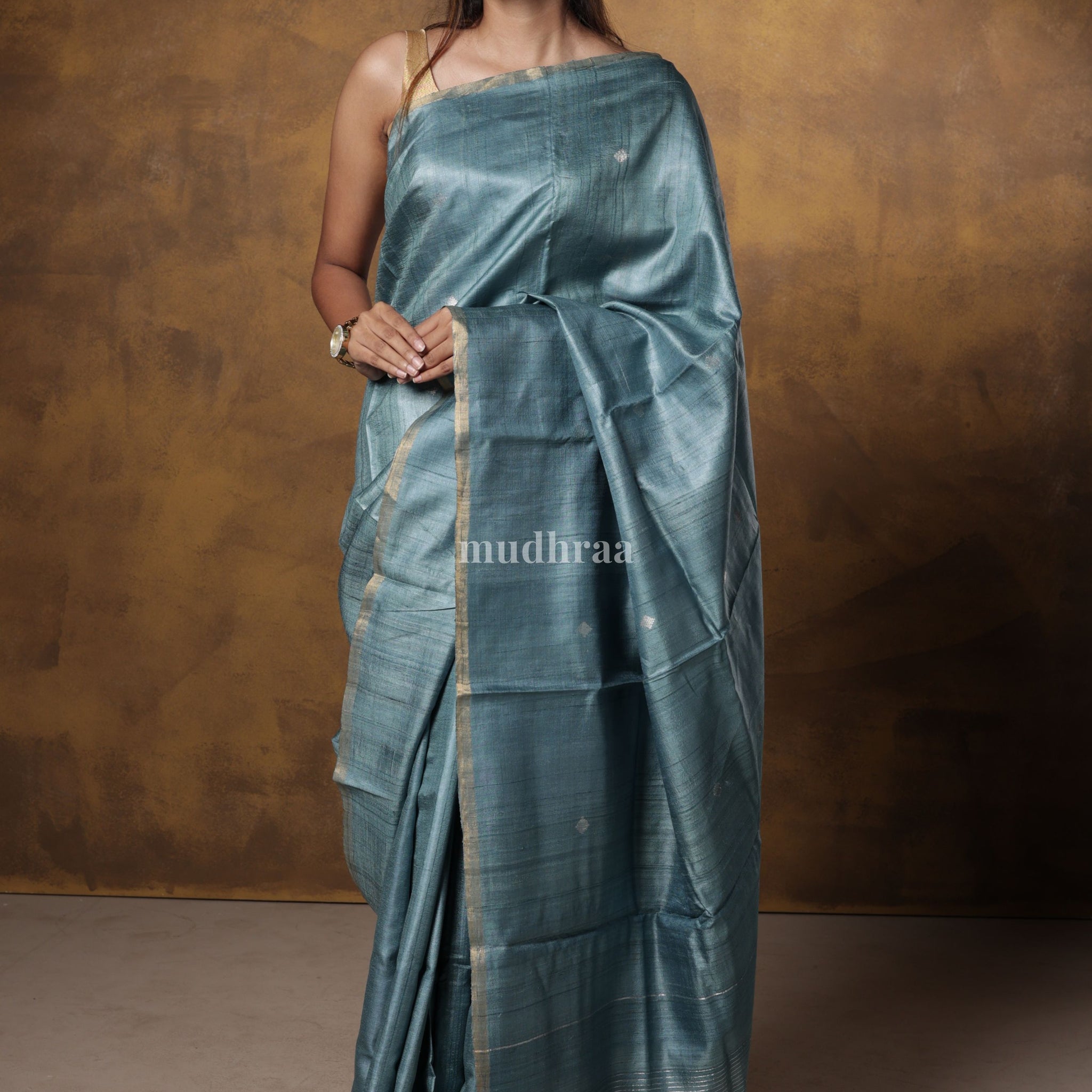 Powder Blue Tussar Silk Saree