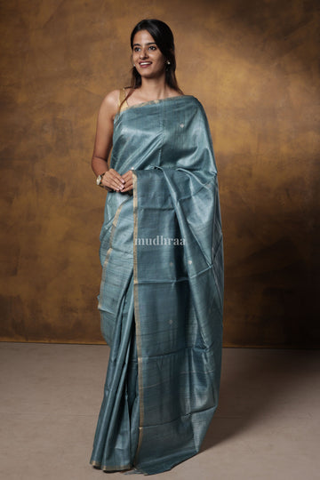 Powder Blue Tussar Silk Saree