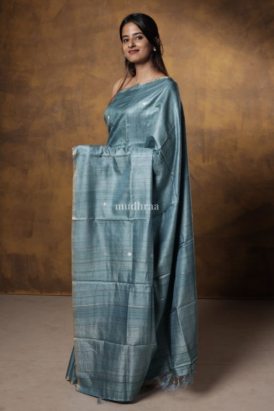 Powder Blue Tussar Silk Saree