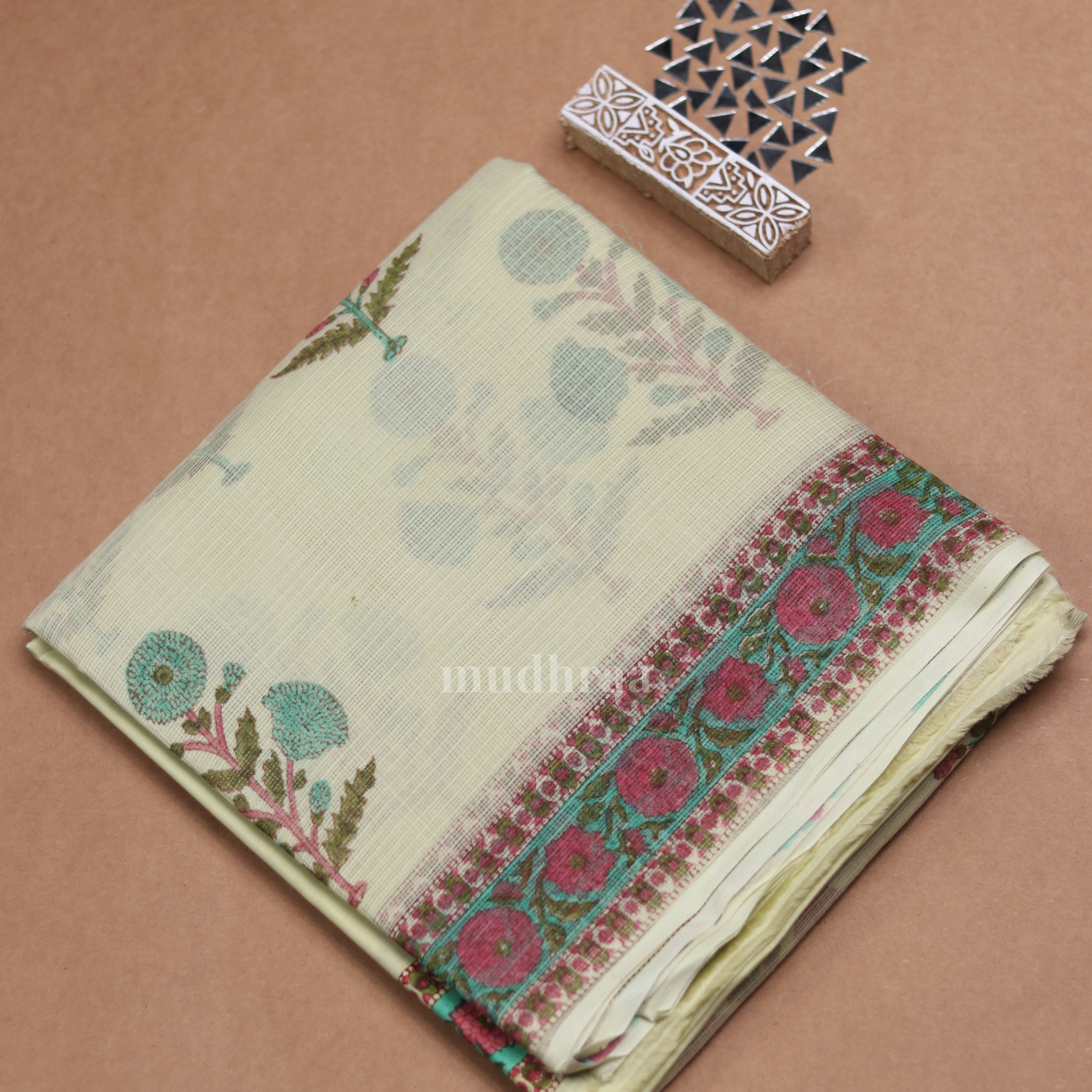 LIME HANDBLOCK PRINTED KOTA COTTON SAREE