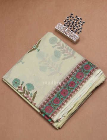 LIME HANDBLOCK PRINTED KOTA COTTON SAREE