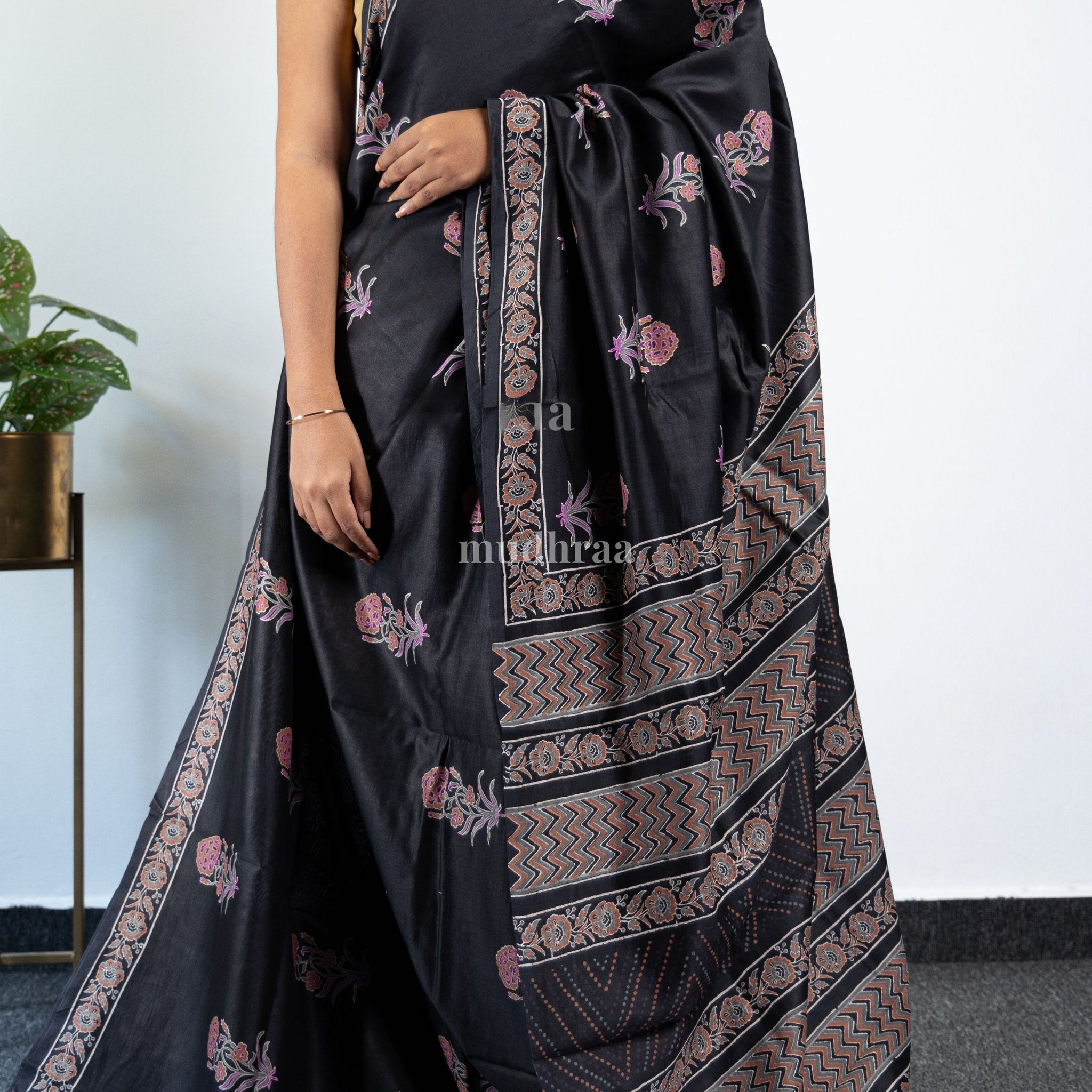 Charcoal Black Chanderi Silk Saree