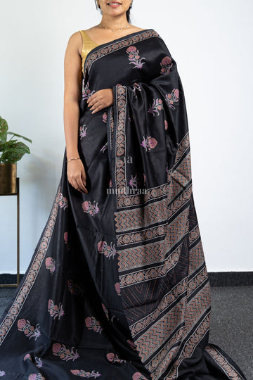 Charcoal Black Chanderi Silk Saree