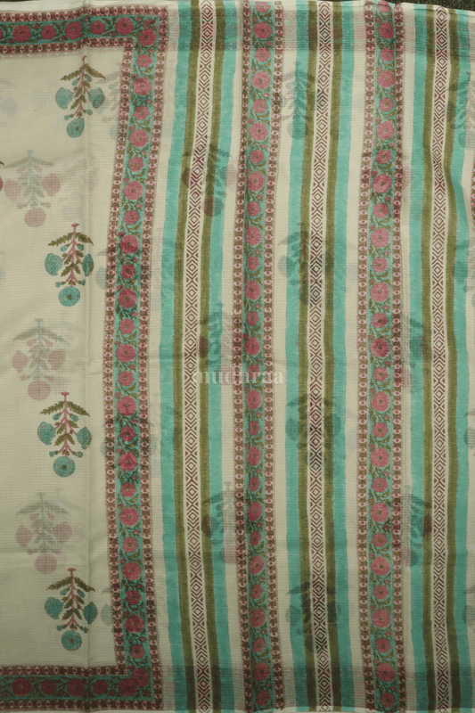 LIME HANDBLOCK PRINTED KOTA COTTON SAREE