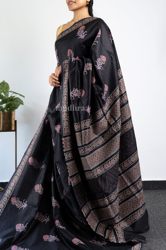 Charcoal Black Chanderi Silk Saree