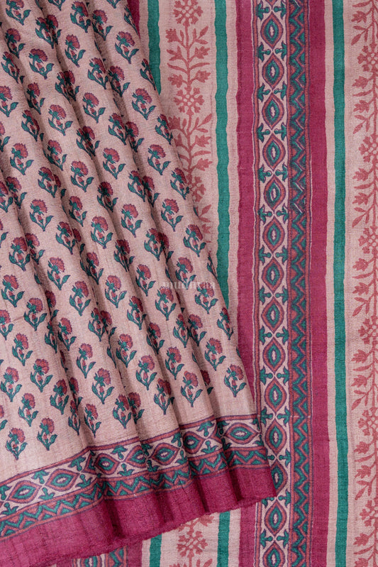 Dark Salmon pure tussar silk saree