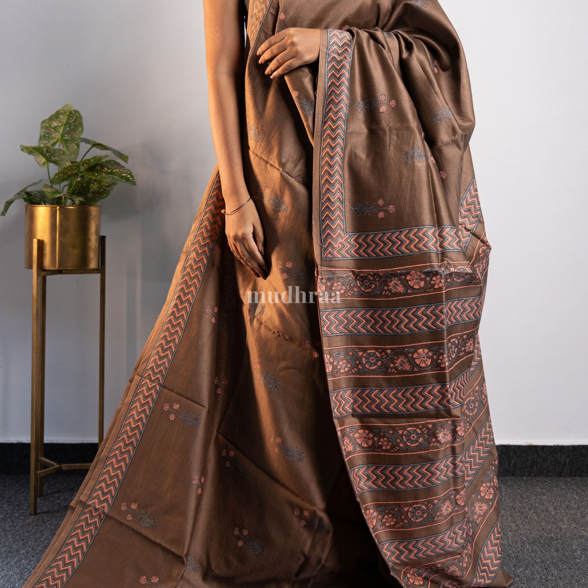 Cocoa Bliss Chanderi Silk Saree