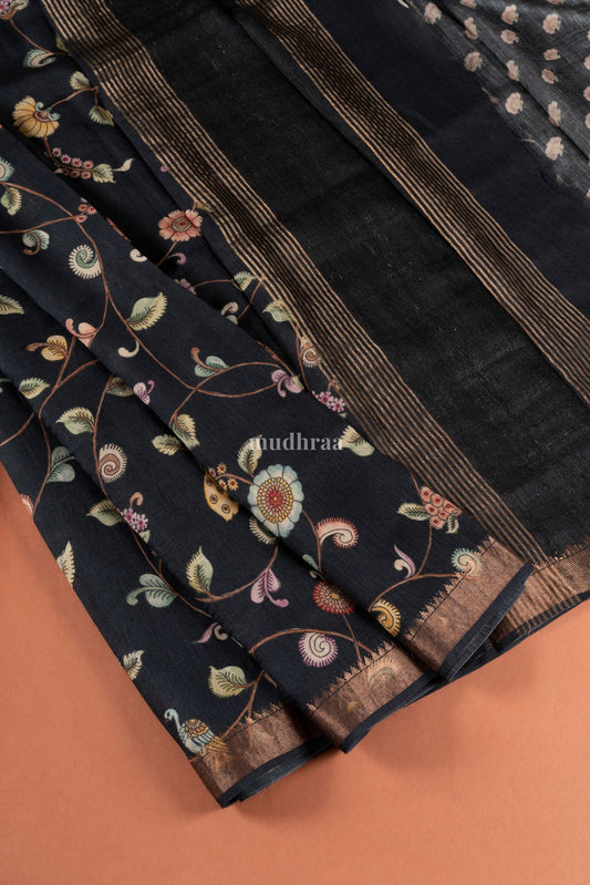 Black Moonga Tussar Saree