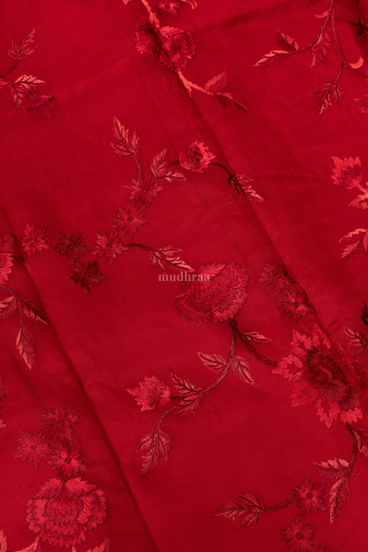 CHRISTMAS RED EMBROIDERED ORGANZA SAREE