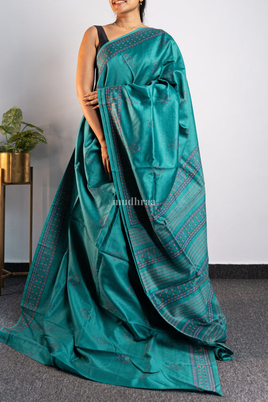 Dark Jade Green Chanderi Silk Saree