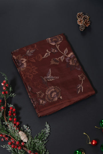 Pine Brown organza embroidered saree