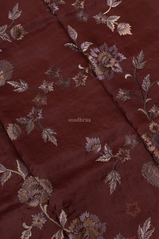 Pine Brown organza embroidered saree