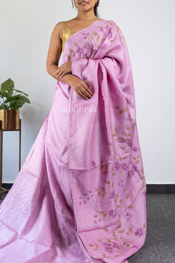 Lilac Kantha Tussar Silk Saree