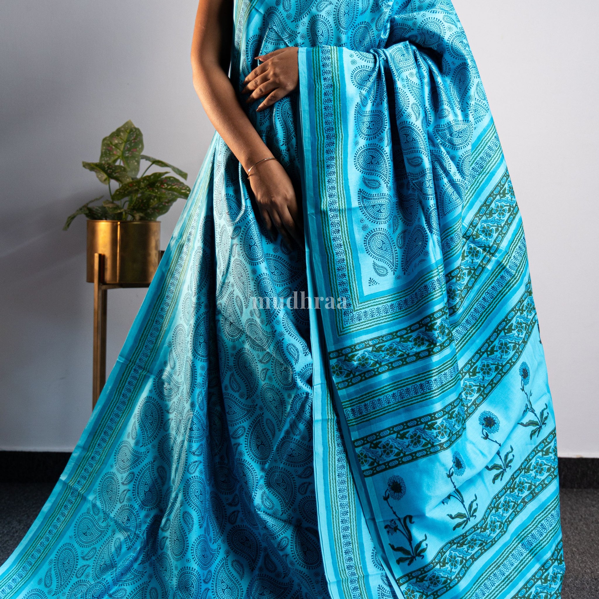 Sky Blue Chanderi Silk Saree