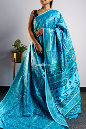 Sky Blue Chanderi Silk Saree