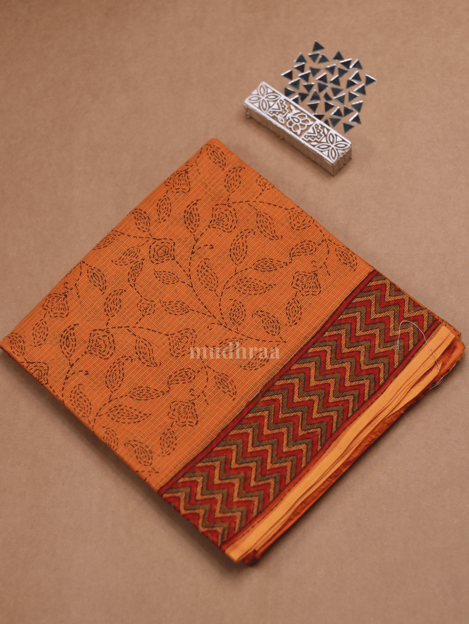 PERSIMMON HANDBLOCK PRINTED KOTA COTTON SAREE