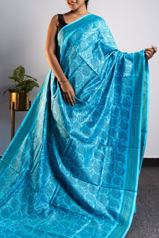 Sky Blue Chanderi Silk Saree