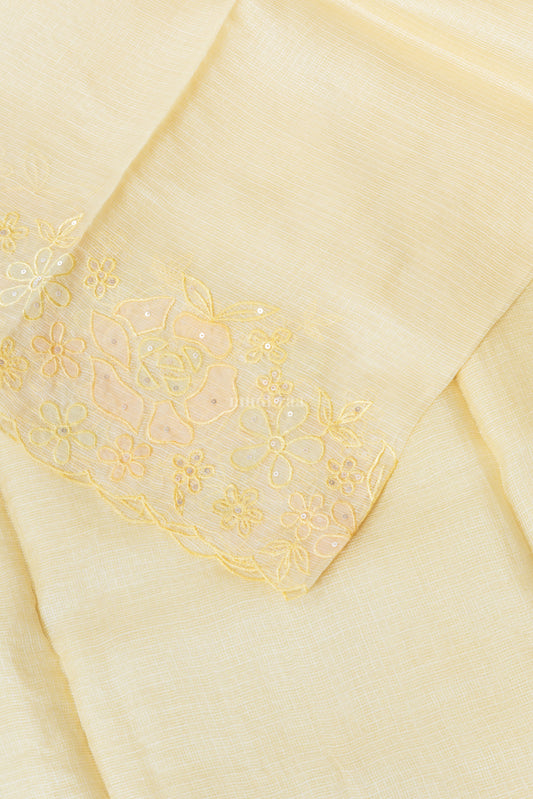 Vannila yellow appliqué Kota Tussar silk saree