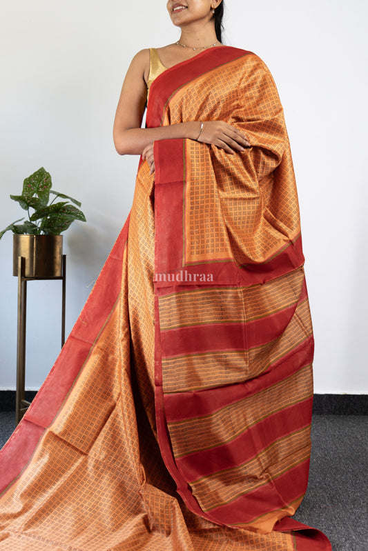 Saffron Burst Orange Chanderi Silk Saree