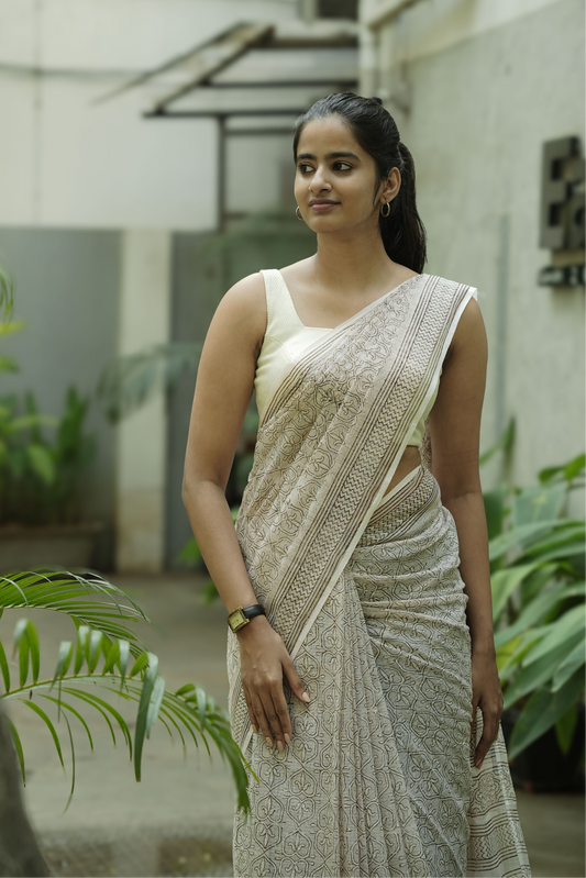 PEARL HANDBLOCK PRINTED KOTA COTTON SAREE