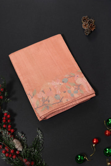 WINTER BIRDS EMBROIDERED TUSSAR SAREE