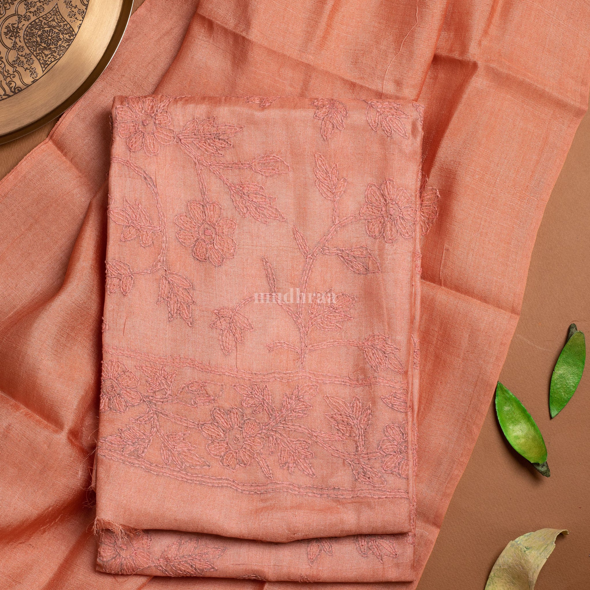 Salmon Orange Chikankari Tussar Suit Set