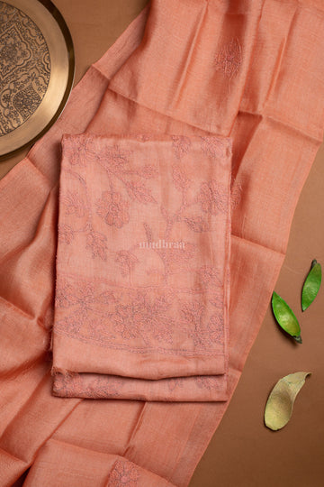 Salmon Orange Chikankari Tussar Suit Set