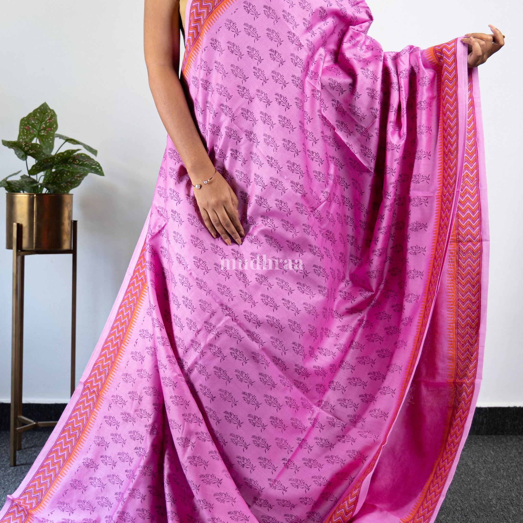 Light Fuchsia Pink Chanderi Silk Saree