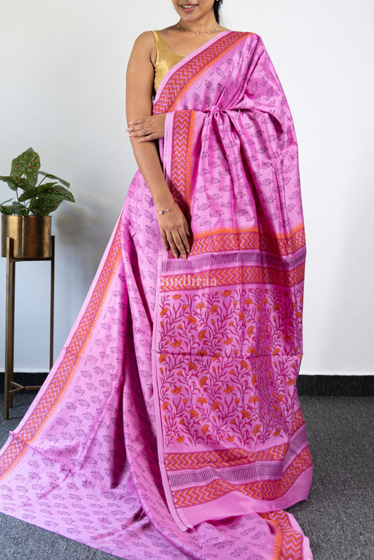 Light Fuchsia Pink Chanderi Silk Saree