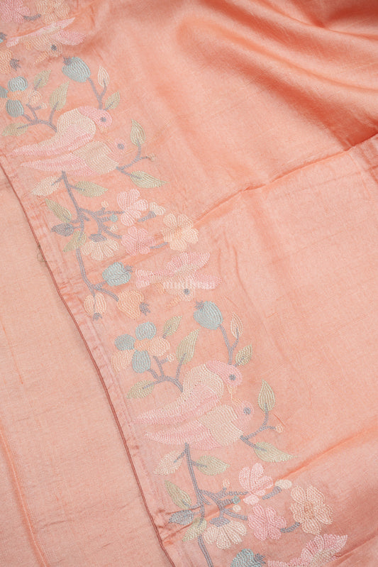 WINTER BIRDS EMBROIDERED TUSSAR SAREE