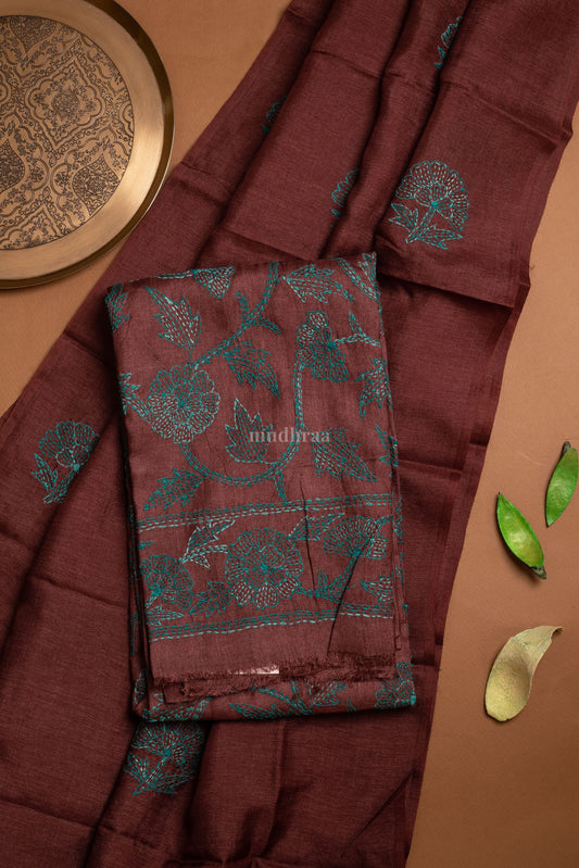 Dark Brown chikankari Tussar Suit Set