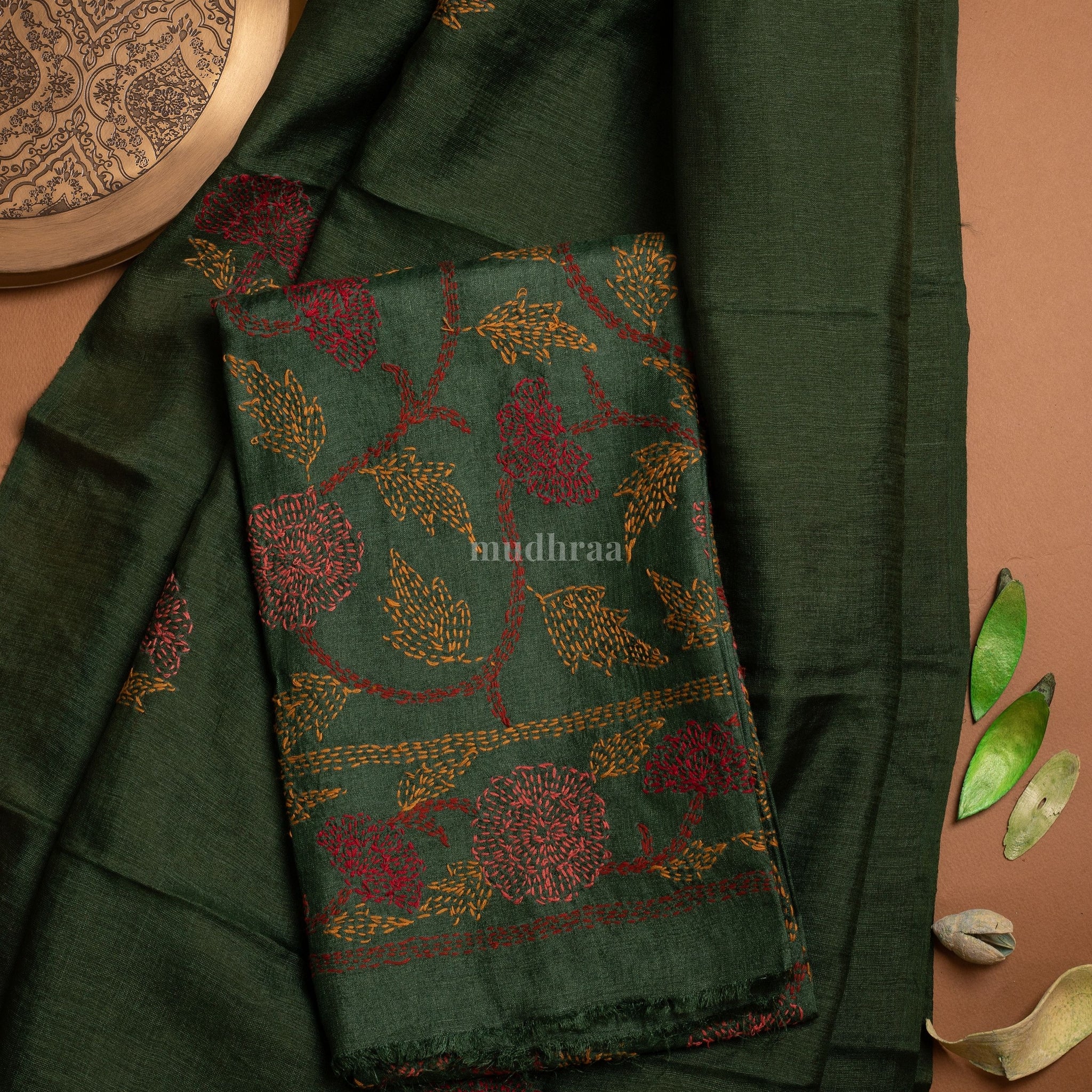 Dark Green Chikankari Tussar Suit Set