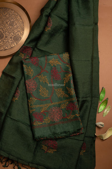 Dark Green Chikankari Tussar Suit Set