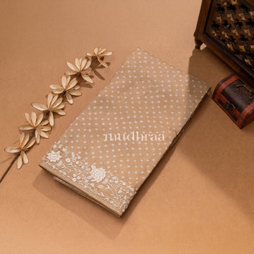 Champagne bandhani embroidered tussar saree