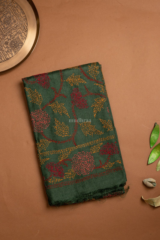 Dark Green Chikankari Tussar Suit Set