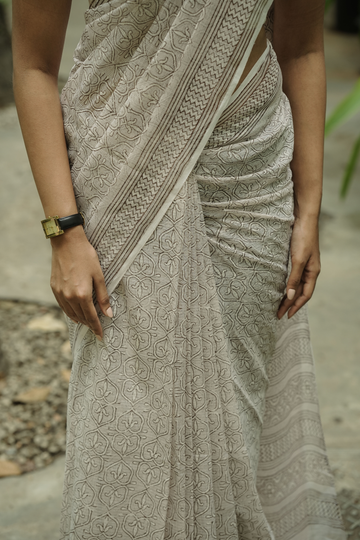 PEARL HANDBLOCK PRINTED KOTA COTTON SAREE