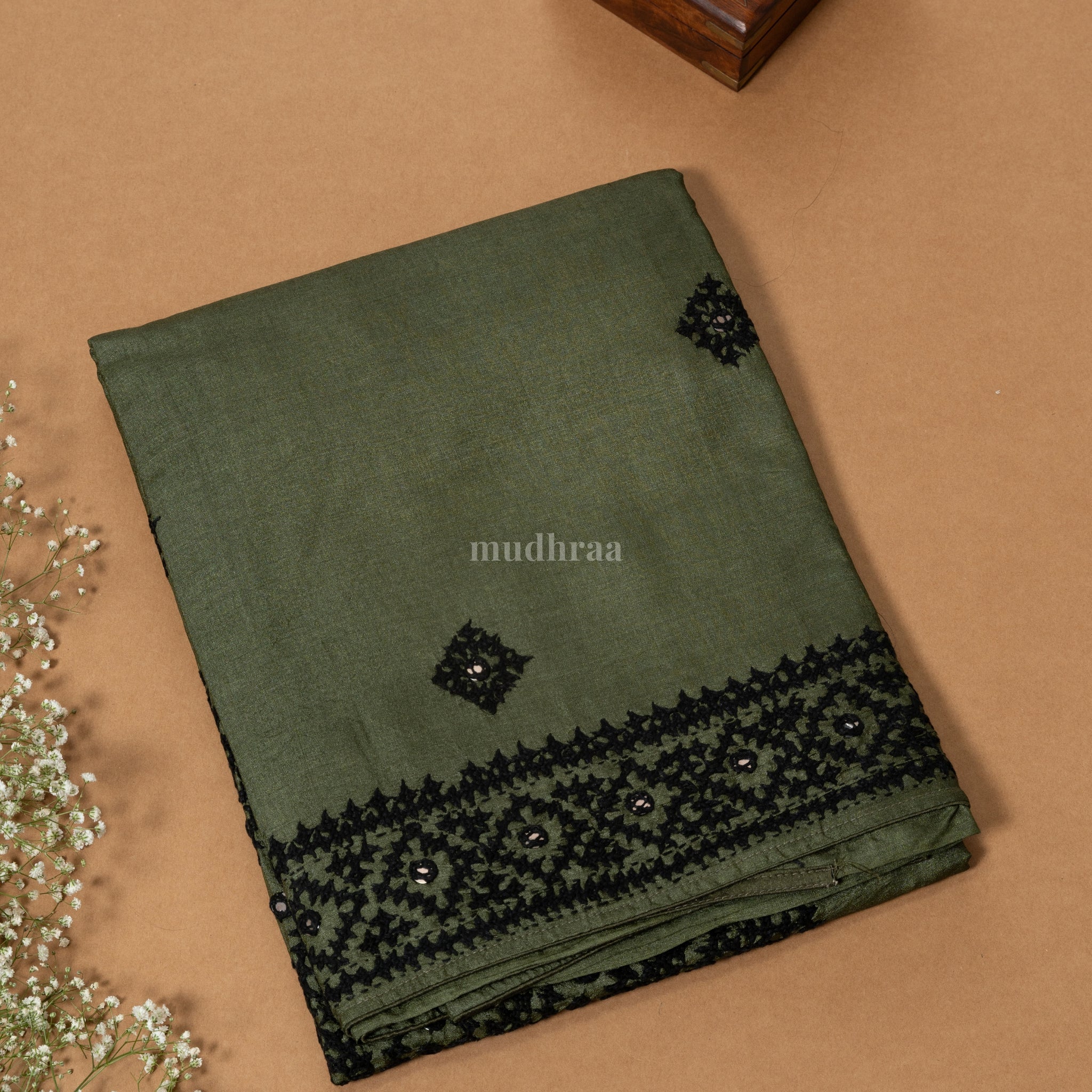 SEAWEED GREEN KUTCH TUSSAR SILK SAREE