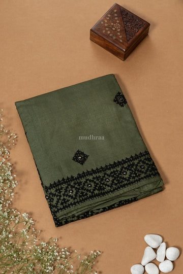 SEAWEED GREEN KUTCH TUSSAR SILK SAREE