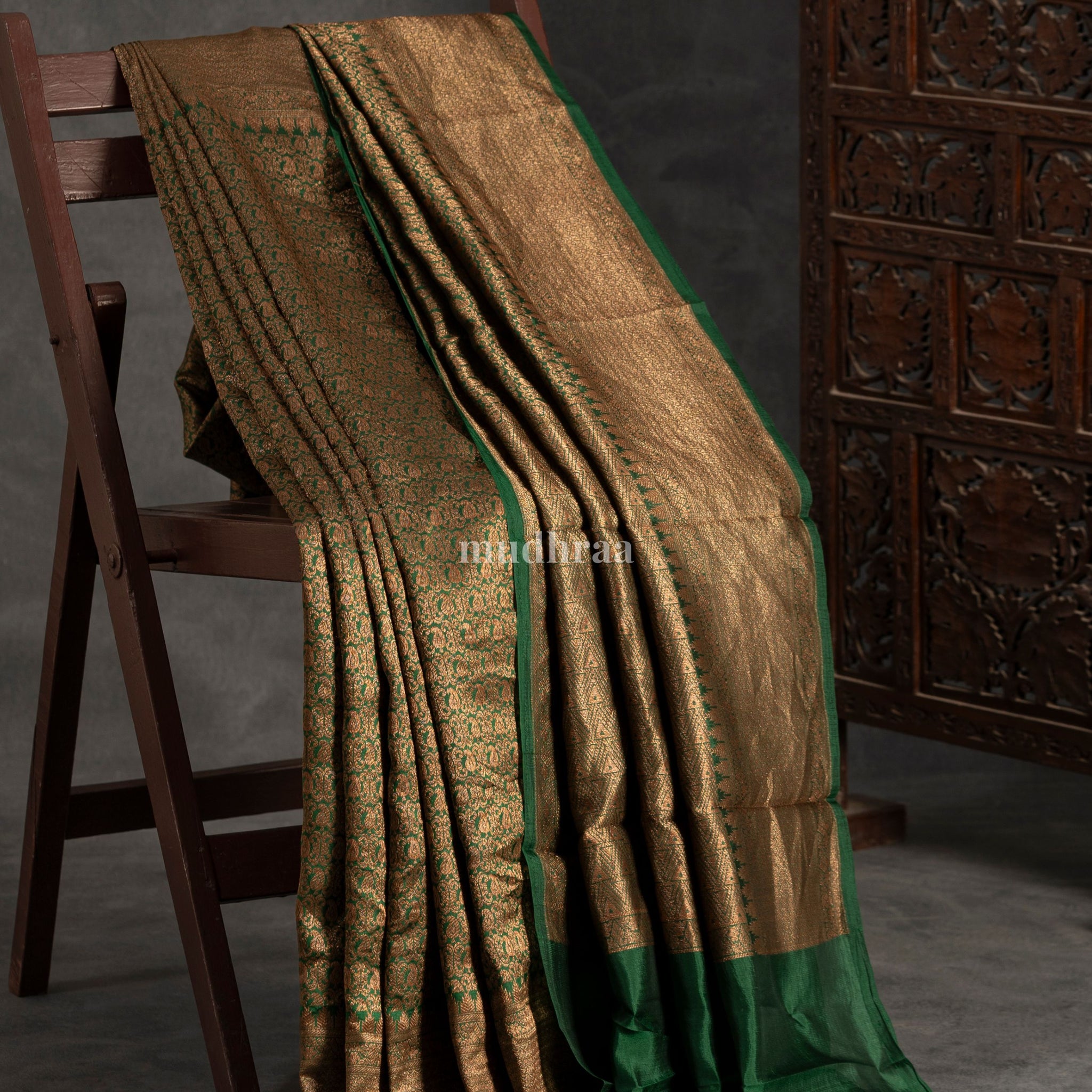 Green Brocade Khadi Georgette Saree