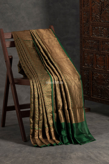 Green Brocade Khadi Georgette Saree