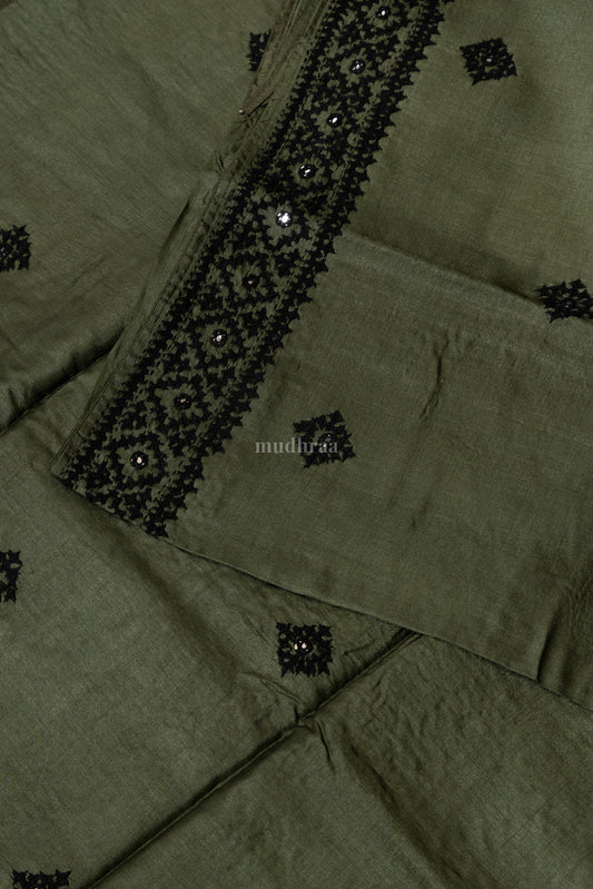 SEAWEED GREEN KUTCH TUSSAR SILK SAREE