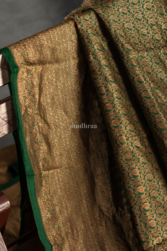 Green Brocade Khadi Georgette Saree