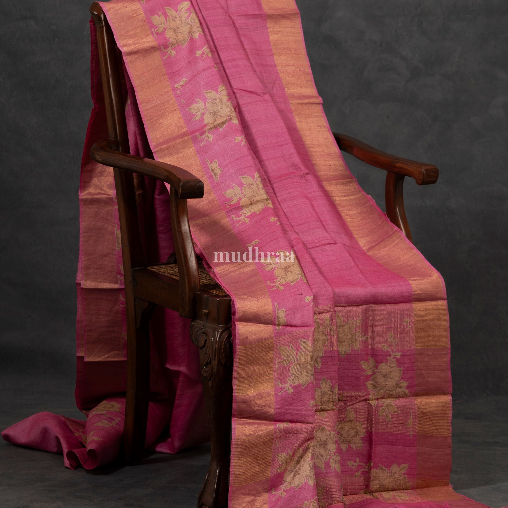 Bright Pink Pure Tussar Silk Saree