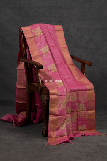 Bright Pink Pure Tussar Silk Saree