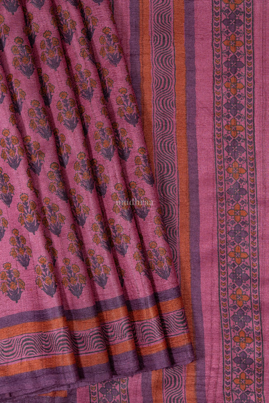 China Rose pure tussar silk saree