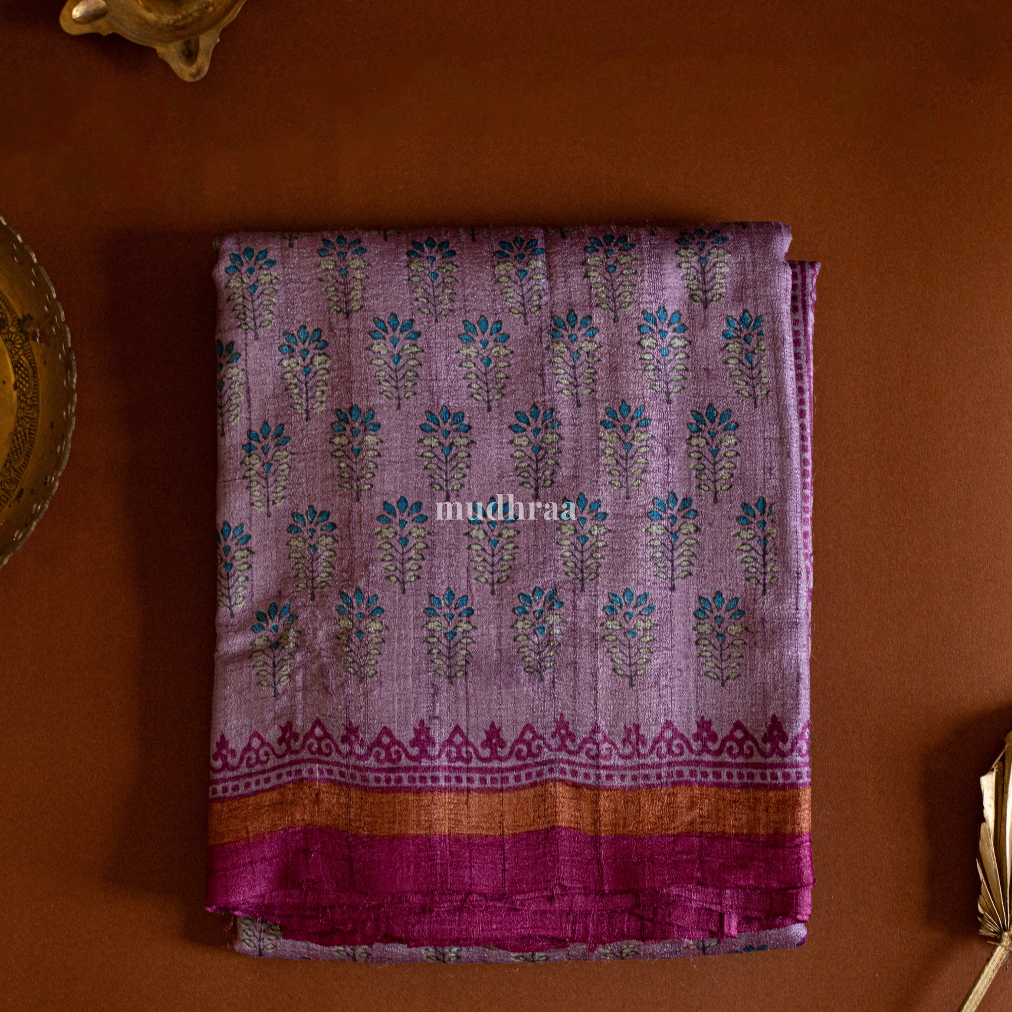 HANDBLOCK PRINTED VIOLET TUSSAR SILK SAREE