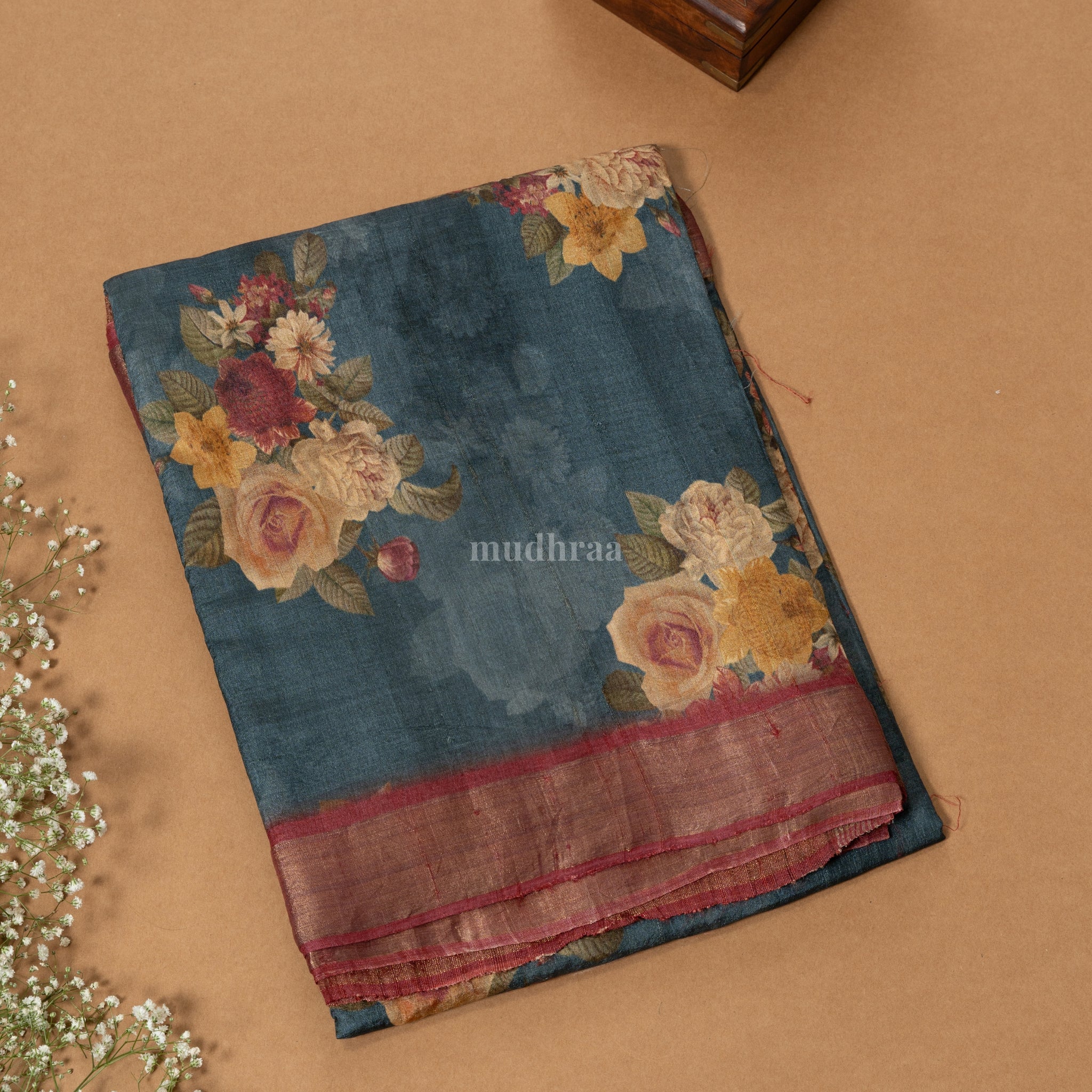 GREY & RED ZARI TUSSAR SILK SAREE