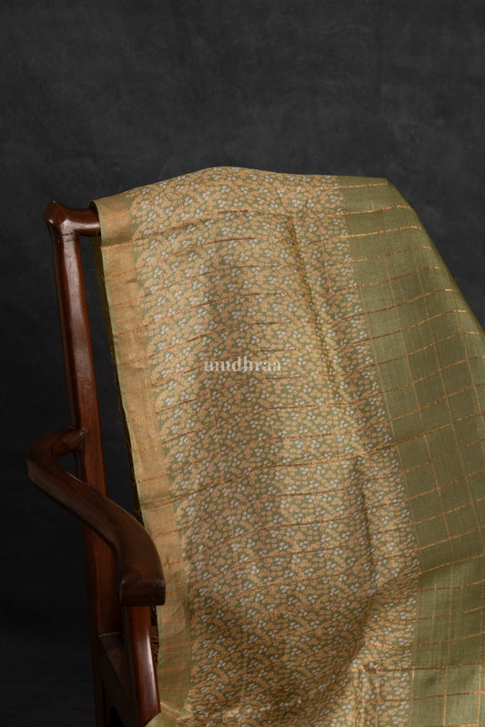 Pastel Green Zari Checked Bandhani Tussar Silk Saree