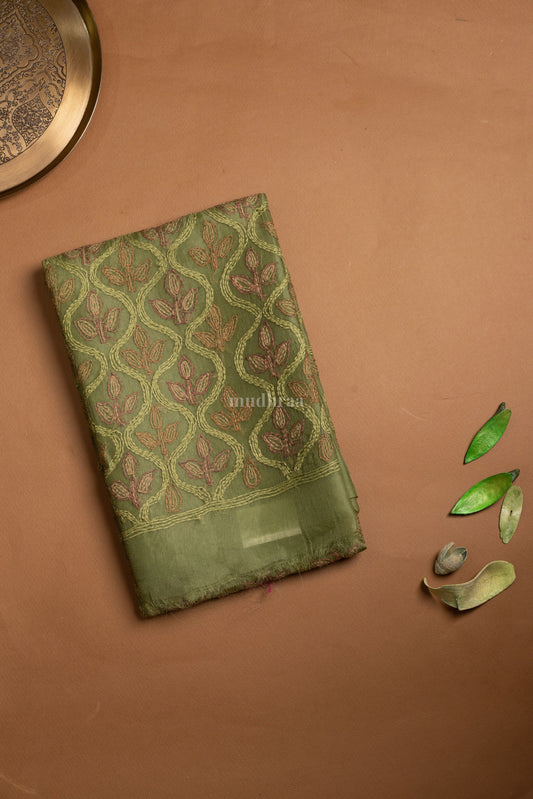 Olive Green Chikankari Organza Suit Set