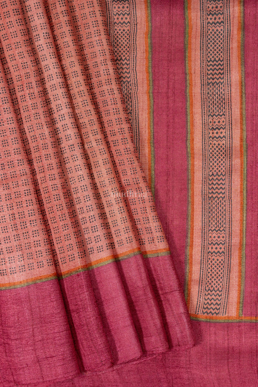 New york Pink pure tussar silk saree